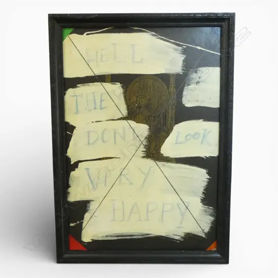 ARTIST UNKNOWN ACRYLIC ON BRASS RUBBING  IS THIS RELIGION?550 X 370 MM