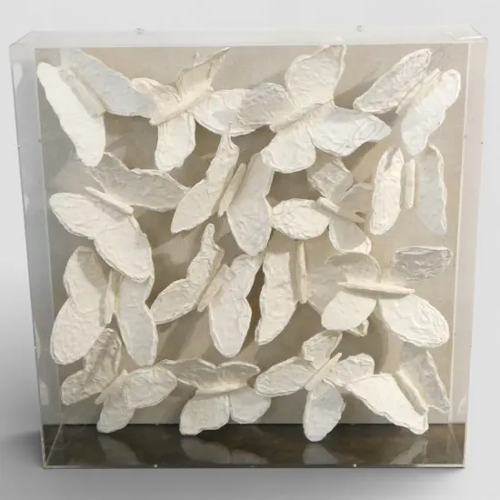 PAPER ART SCULPTED BUTTERFLY PERSPEX ENCASED ARTWORK 500 X 500mm