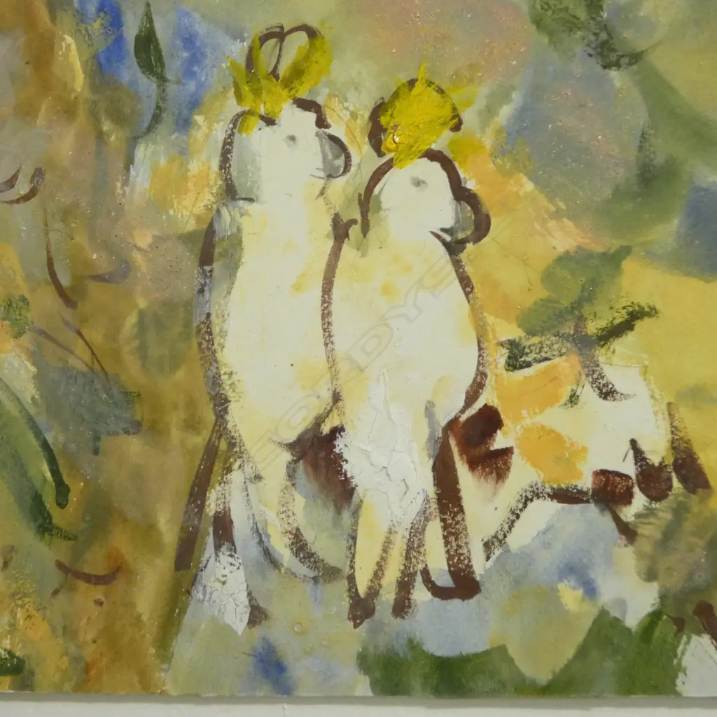 PETER O'HAGEN (1942-2014) '2 LOVE BIRDS' ACRYLIC ON BOARD 240x760mm UNFRAMED Image 1++