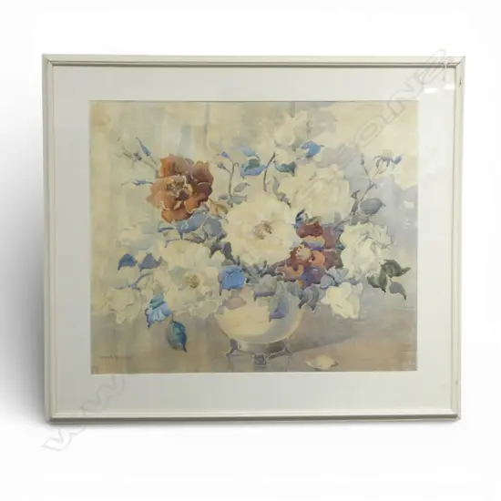 GWYNETH RICHARDSON, FLORAL STILL LIFE, WATERCOLOUR ON PAPER, 540x660mm