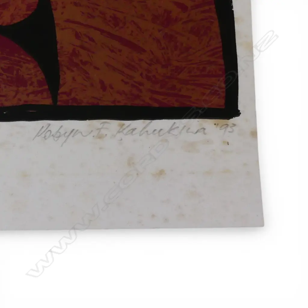ROBYN KAHUKIWA, MANA WAHINE MAORI, LINOCUT PRINT Ed. 3/30, SIGNED & DATED '93, UNFRAMED & FOXED, 480x320mm Image 1++