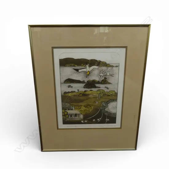 RUSSELL JACKSON, BLAND BAY, COLOURED ETCHING 26/100, 290 X 220mm 