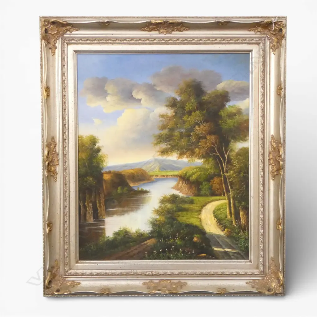 ARTIST UNKNOWN, ANTIQUE STYLE LANDSCAPE, OIL ON CANVAS 595x495mm Image 1++