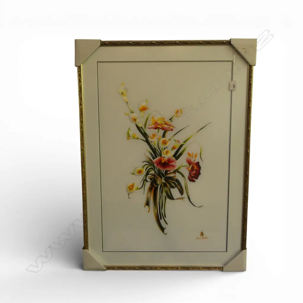 FRAMED EMBROIDERY BOUQUET ARTWORK 720x480mm Image 1++