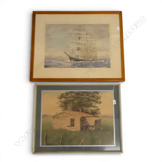 2 PRINTS; SAIL BOAT 'PAMIR' 99/300 410x555mm MARK DAWSON DERELICT RURAL HOUSE 405x545mm