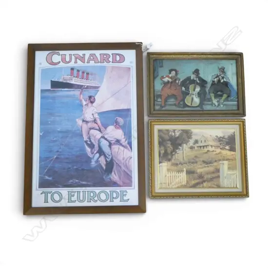 3 PRINTS 'CUNARD / TO EUROPE' 800x530mm, 3 MUSICIANS, GRAHAM BRADDOCK
