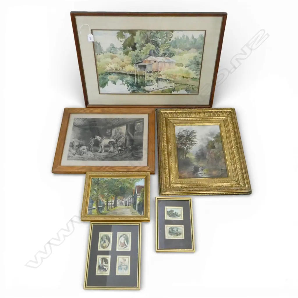 ASST. ART INCL POWER LANDSCAPE, MORELAND PRINT, PRINTS ON SILK, W/C BY GWENYTH REW Image 1++