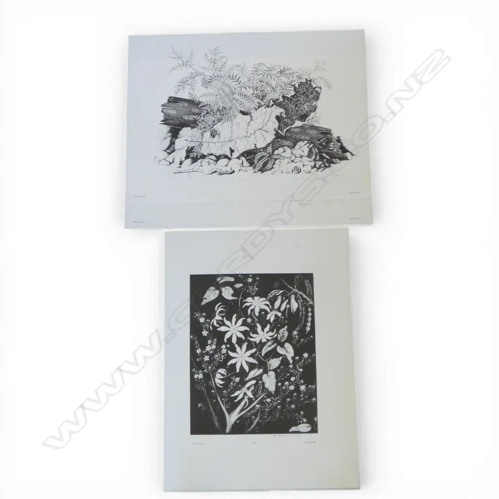REI HAMON, THREE PRINTS (2 X LOG AND LEAVES 1 X FLOWERS), LITHOGRAPH ALL ED. 600, 470 X 370 MM (UNFRAMED) SOME FOXING Image 1++