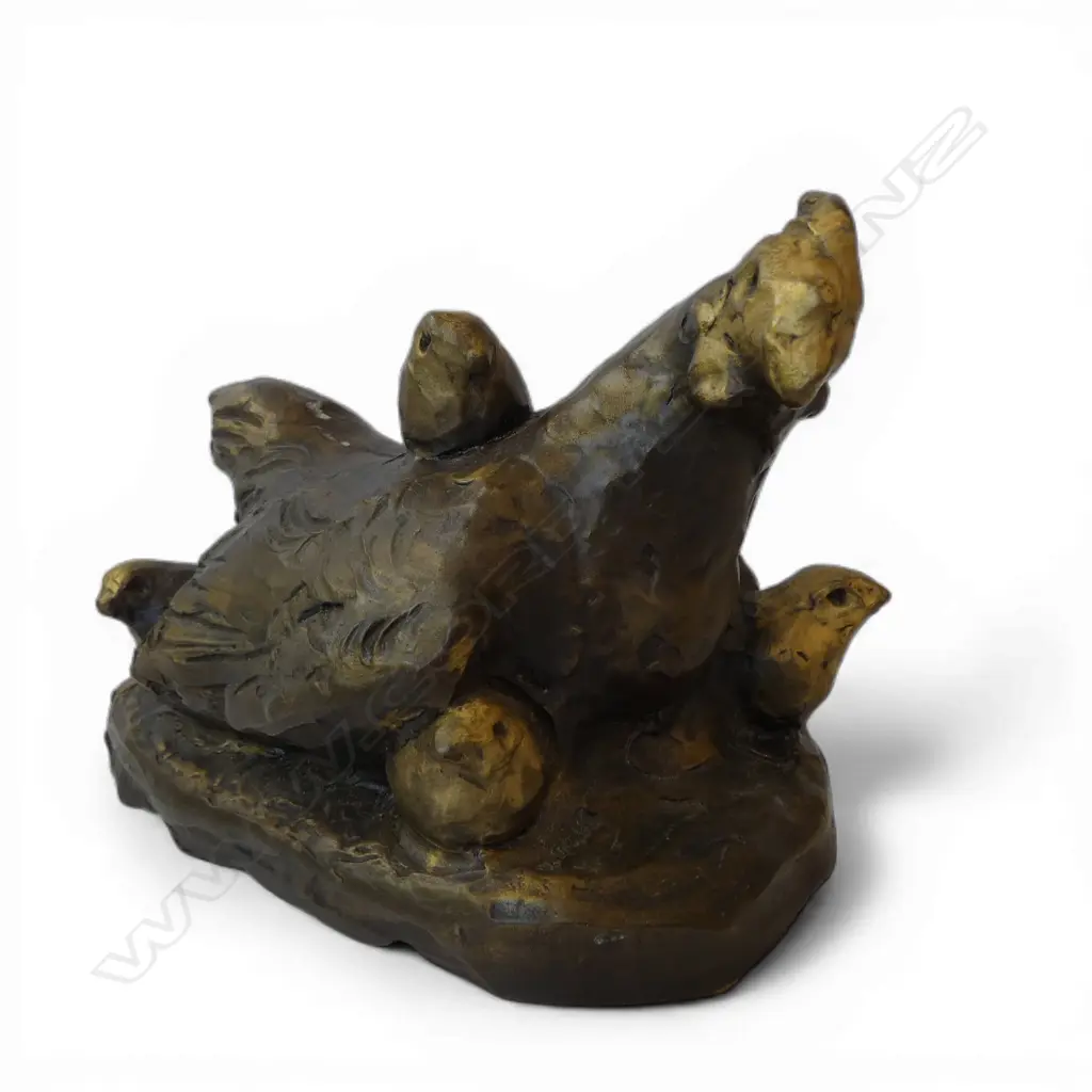 GILT METAL HEN & CHICKENS SCULPTURE H.150mm Image 1++