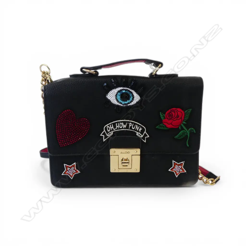 ALDO "OH HOW PUNK" EMBLAZENED BAG WITH HANDLE AND CROSS BODY STRAP 180MM Image 1++