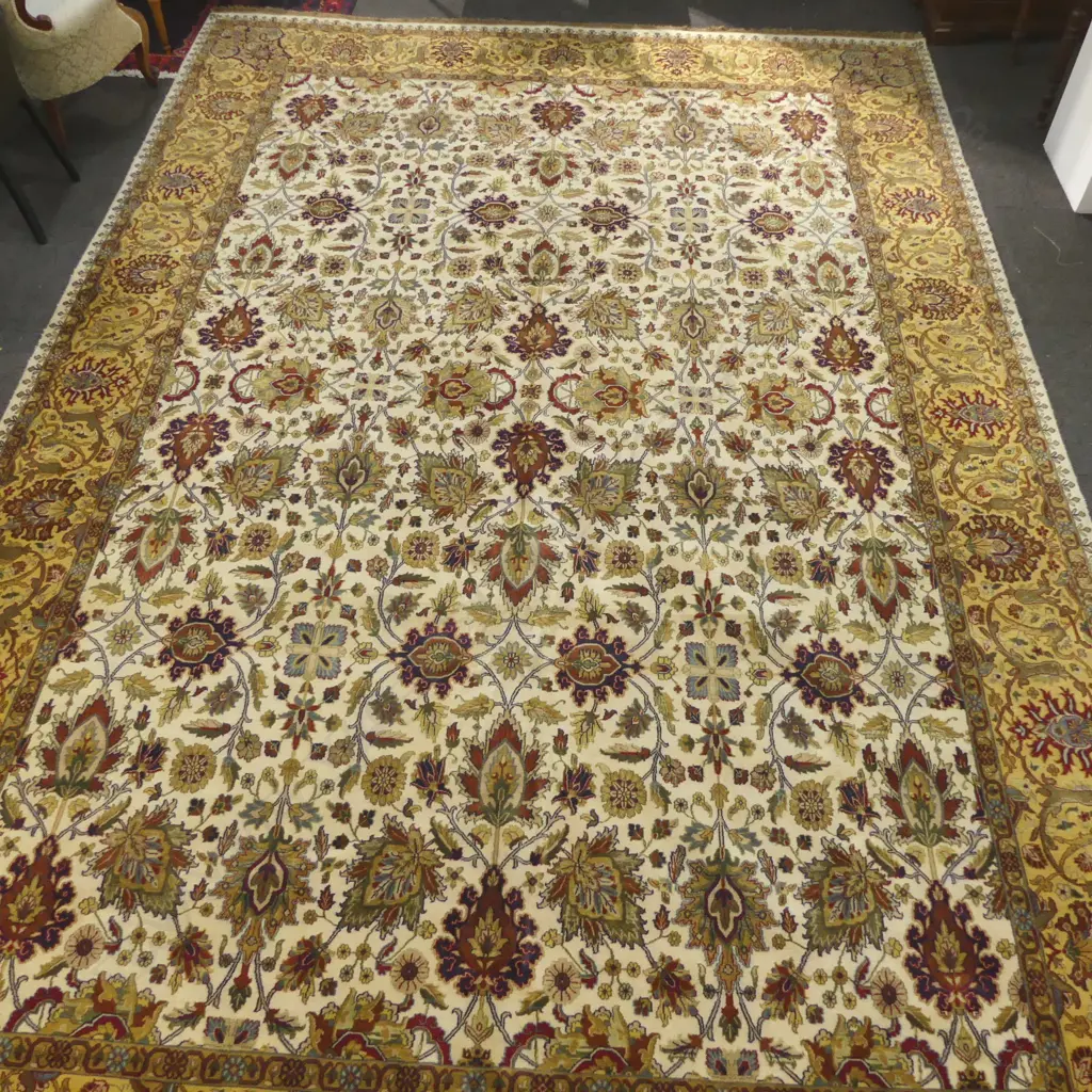 Very large Persian Kashan hand knotted carpet w curvilinear tendril design. Pale ground Image 1++