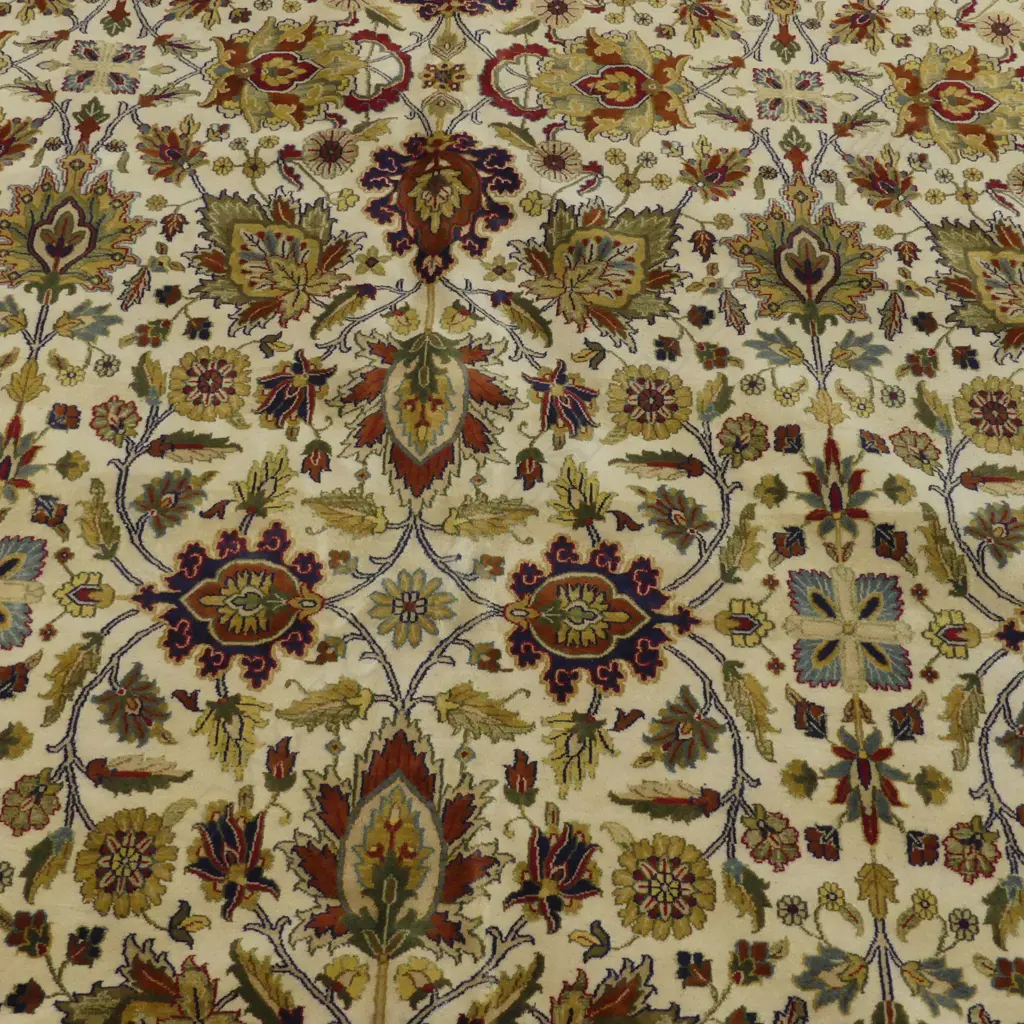 Very large Persian Kashan hand knotted carpet w curvilinear tendril design. Pale ground Image 1++