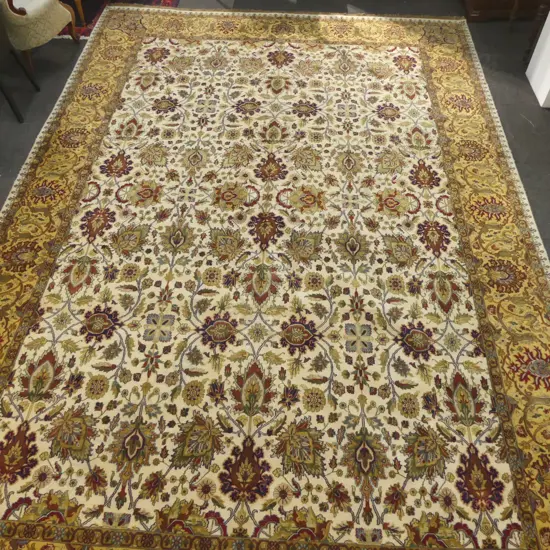 Very large Persian Kashan hand knotted carpet w curvilinear tendril design. Pale ground