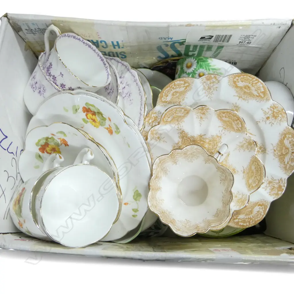 BOX OF MIXED CHINA CSPS PART TEASETS ETC Image 1++