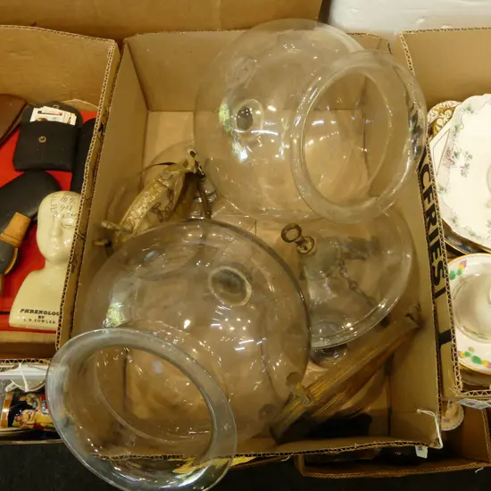 2 R Ditmer Wein VINTAGE CLEAR GLASS BELL JAR SUSPENDED LIGHT FITTINGS with glass covers + other