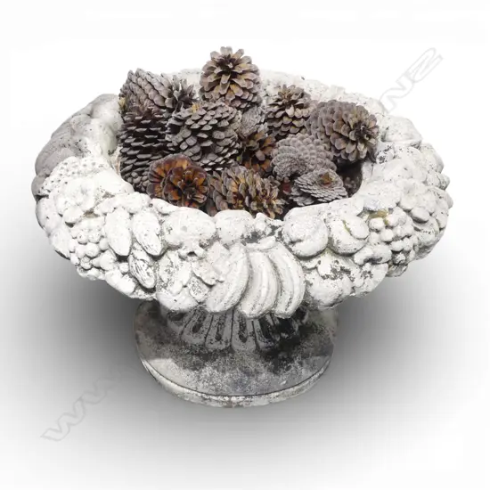LG CONCRETE GARDEN URN FILLED w. PINECONES H.400mm, 600mm dia