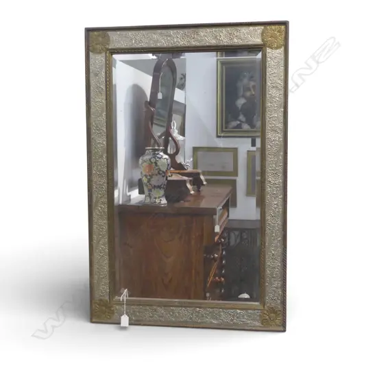 EMBOSSED SILVER AND GILT METAL BEVELLED EDGE MIRROR  915 X 610mm
