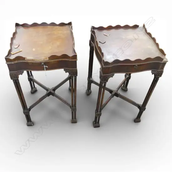 PR GOTHIC STYLE MAHOGANY SIDE TABLES BY H. HERRMANN NEW YORK, REPAIRS