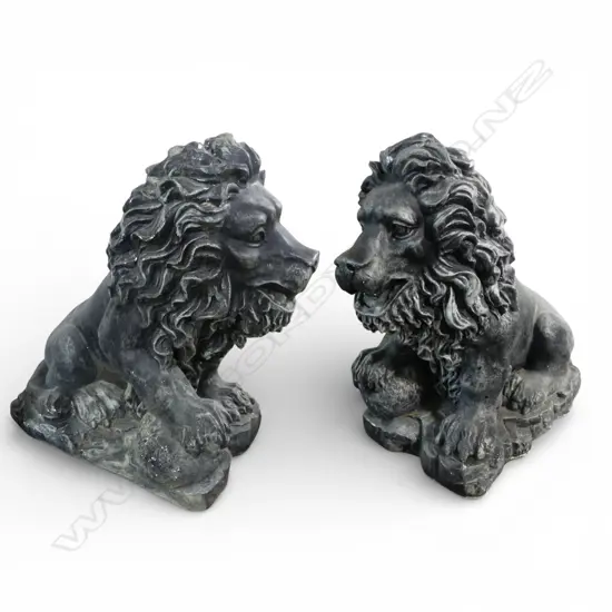 PR GREY PAINTED CERAMIC CLASSICAL LION SEATED FIGURES. H.550mm