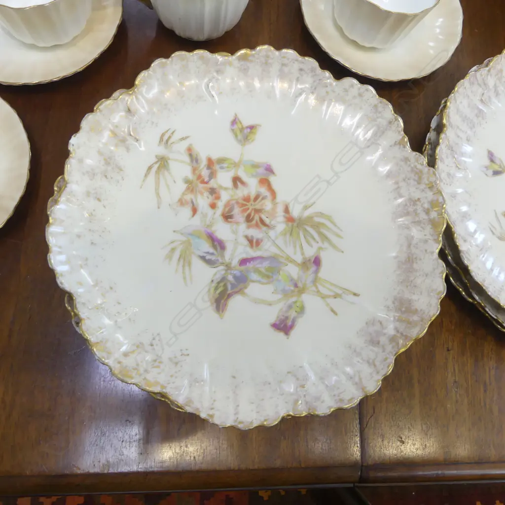  PART ANTIQUE DOULTON BURSLEM TEA SET INCLDS; PLATES, SIDE PLATES, COMPORTS, SUGAR BOWL & MILK JUG (faulted) Image 1++