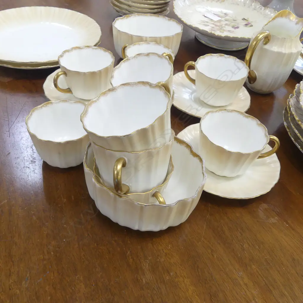  PART ANTIQUE DOULTON BURSLEM TEA SET INCLDS; PLATES, SIDE PLATES, COMPORTS, SUGAR BOWL & MILK JUG (faulted) Image 1++