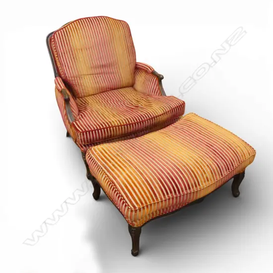 FRENCH STYLE UPHOLSTERED ARMCHAIR & FOOT REST BY CASA MIA ITALY