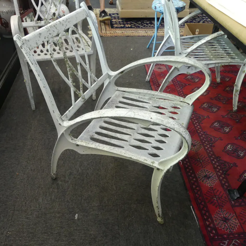 Set 4 1960s Aluminium Outdoor Chairs. White painted Image 1++