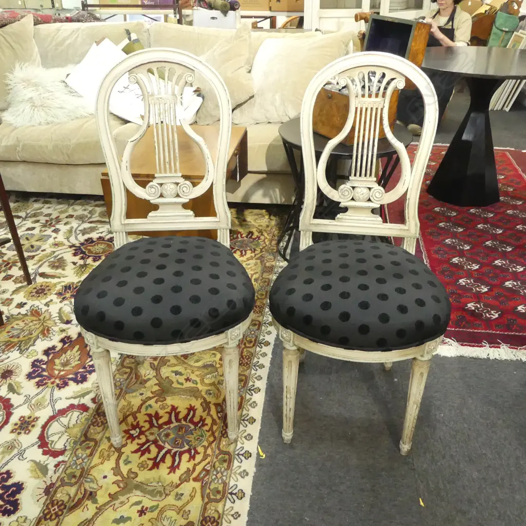 2 FRENCH LYRE BACK UPHOLSTERED CHAIRS H.970mm Image 1++