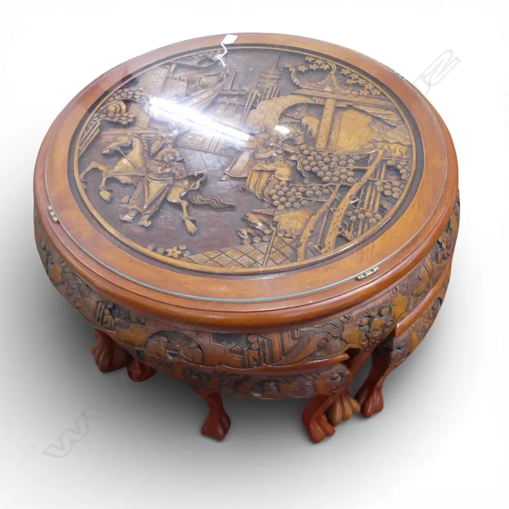 ORIENTAL CARVED NESTING TABLES Dia.750mm Image 1++