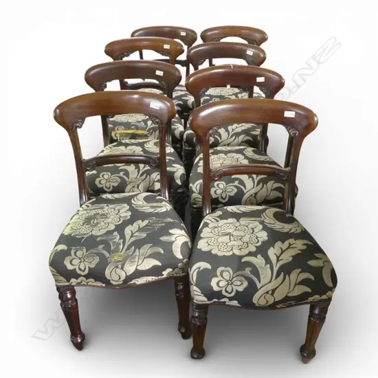 8 VICTORIAN MAHOGANY BALLOON BACK DINING CHAIRS - SEATS WORN