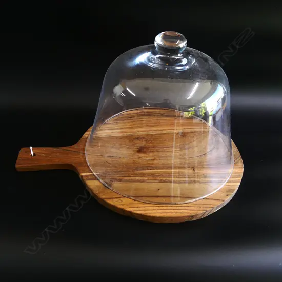 WOODEN PLATTER 305mm dia & GLASS DOME