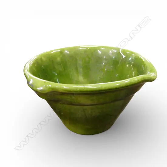 GREEN GLAZED STUDIO POTTERY POURING BOWL H.150mm, 240mm dia