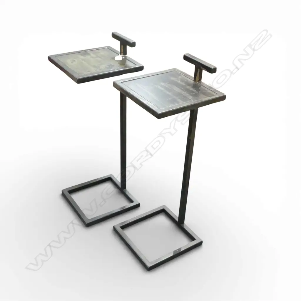 2 TRENZSEATER METAL SIDE TABLES 255x255x710mm - 1 w. SOME FINISH CHIPPED Image 1++