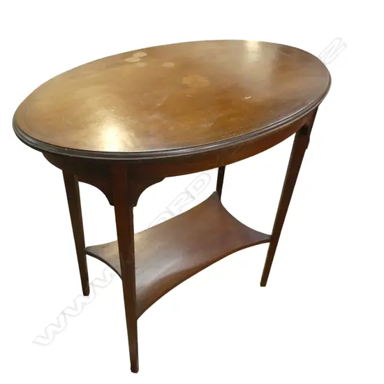 OVAL EDWARDIAN SHEREATON REVIVAL OCCASIONAL TABLE WITH INLAID DETAIL, L.700mm needs glue to base