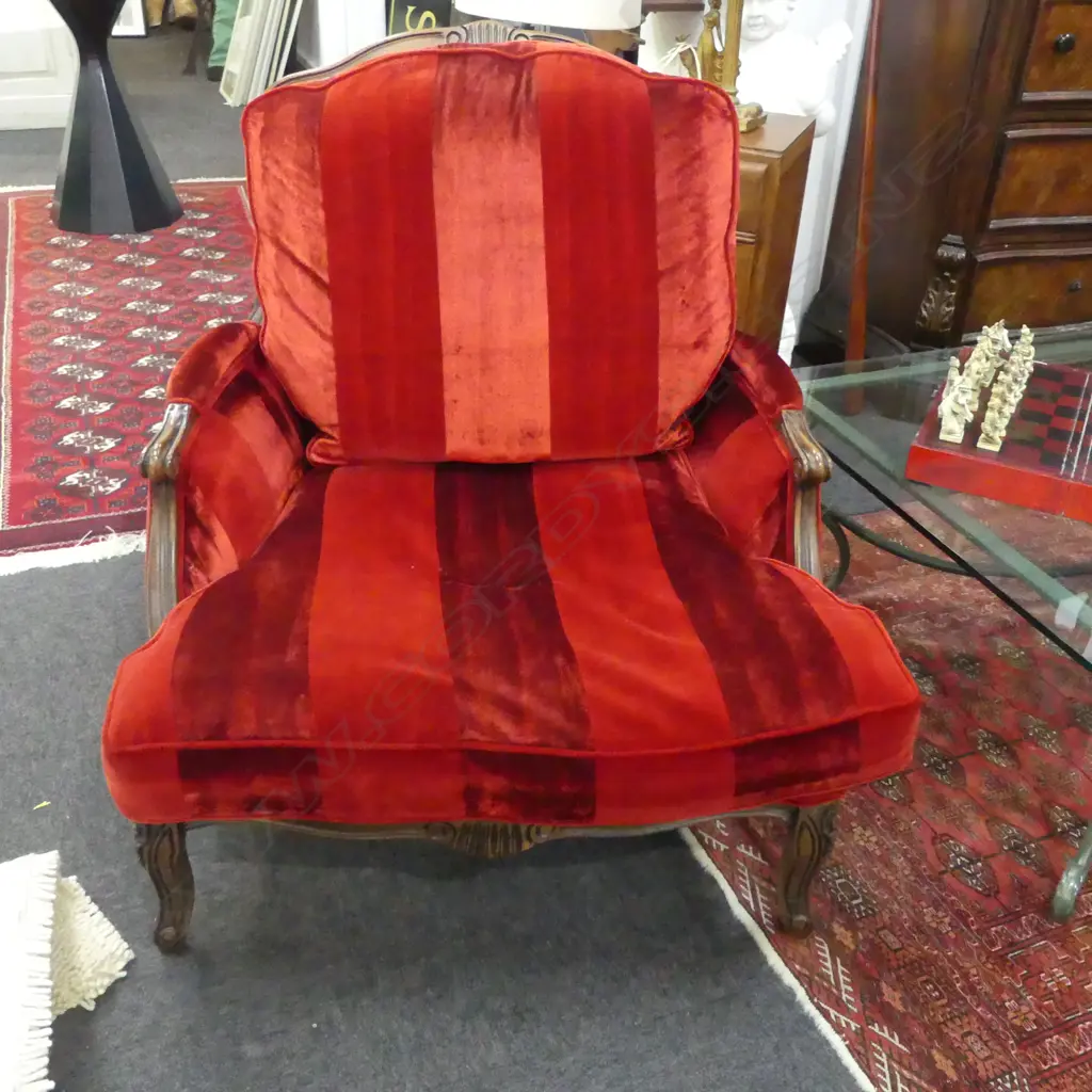 ITALIAN MADE FRENCH STYLE RED VELVET ARMCHAIR 900x900x950mm Image 1++