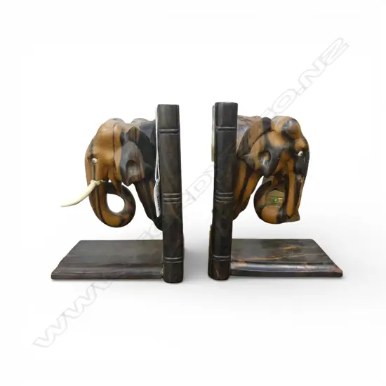 PR ELEPHANT BOOKENDS bone tusks missing & reglued H.175mm