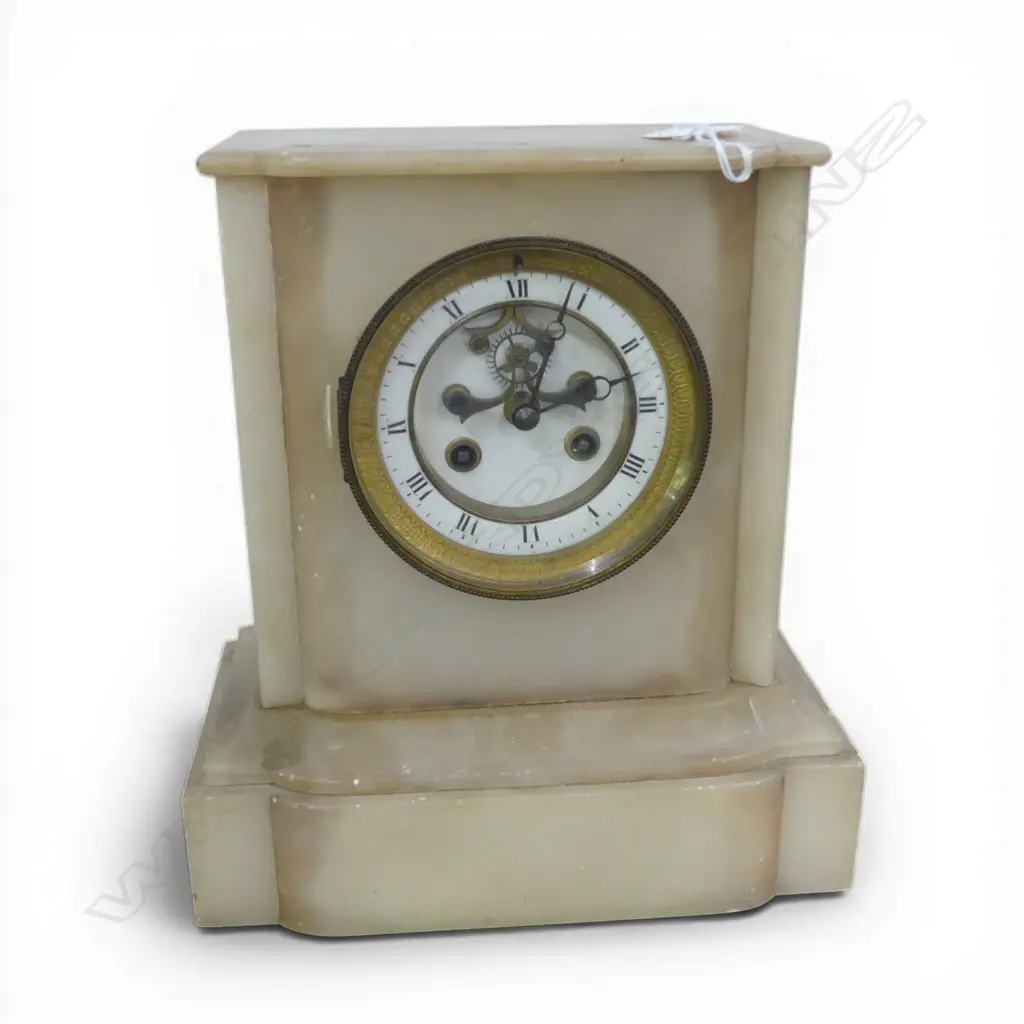 VICTORIAN ALABASTER MANTLE CLOCK with pendulum. H.245mm Image 1++