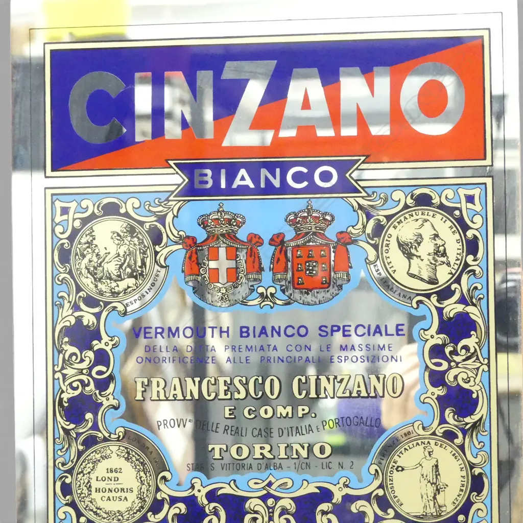 CINZANO BIANCO, ITALIAN VERMOUTH ADVERTISING MIRROR, 400 X300MM Image 1++