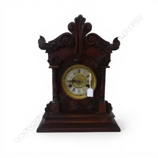 LATE 19thC AMERICAN WALNUT MANTLE CLOCK H.455MM