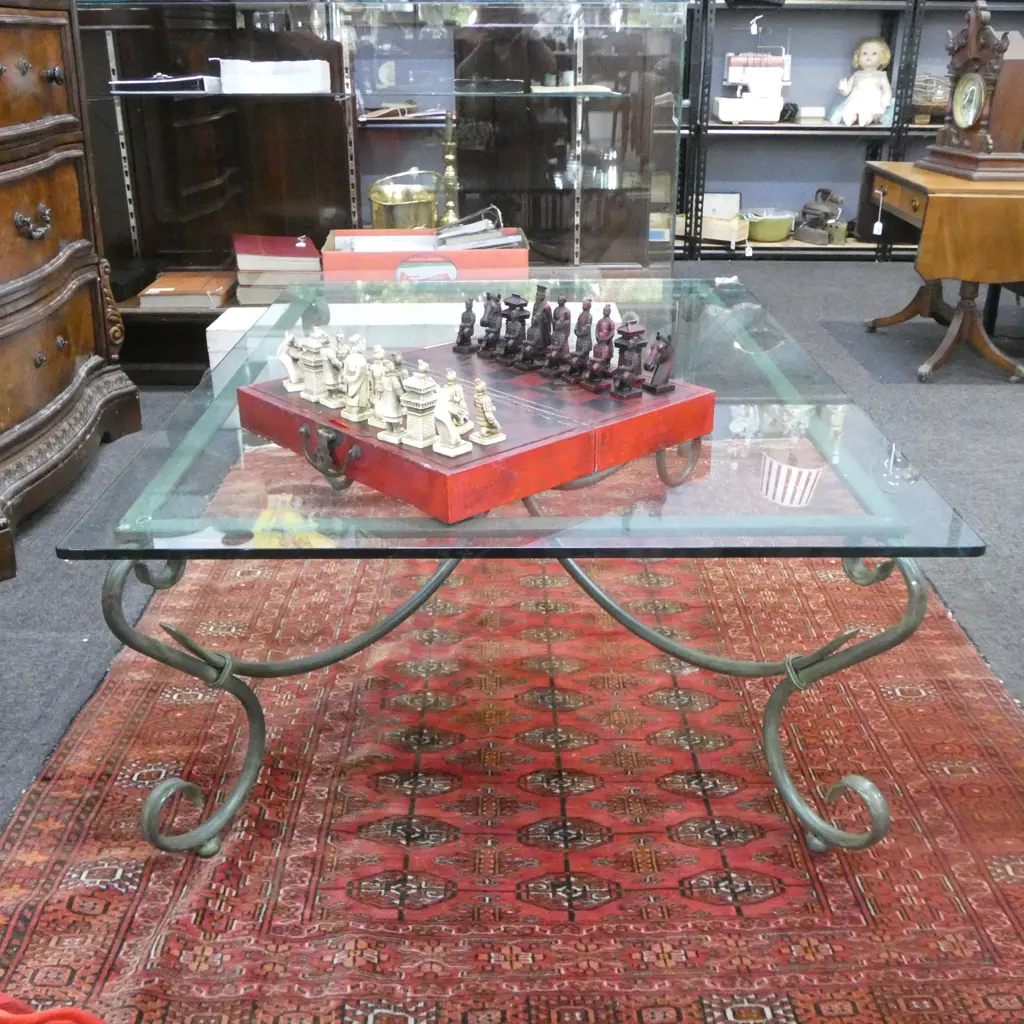 COFFEE TABLE, GLASS TOP, METAL BASE 1250x830mm Image 1++