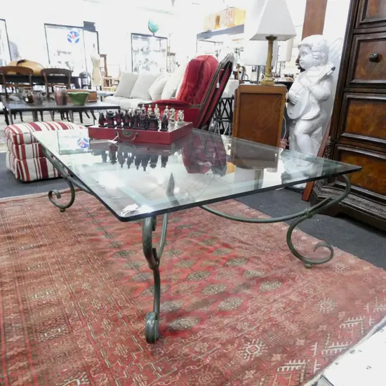 COFFEE TABLE, GLASS TOP, METAL BASE 1250x830mm