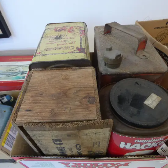 3 ADVERITISNG TINS + BOX