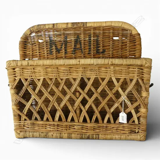 WOVEN CANE WALL MOUNTED SHELF 'MAIL' W.460mm