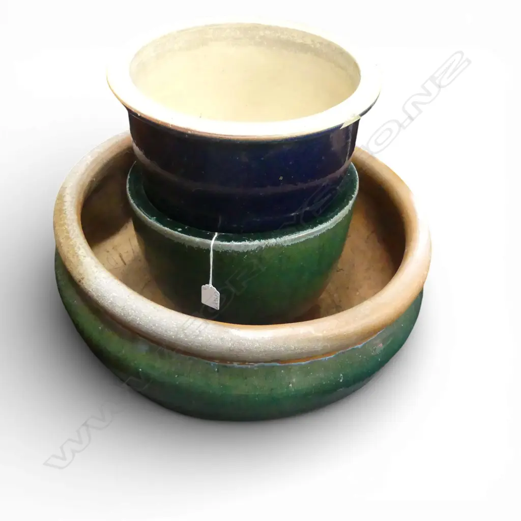 3 GLAZED GARDEN POTS 490mm dia Image 1++