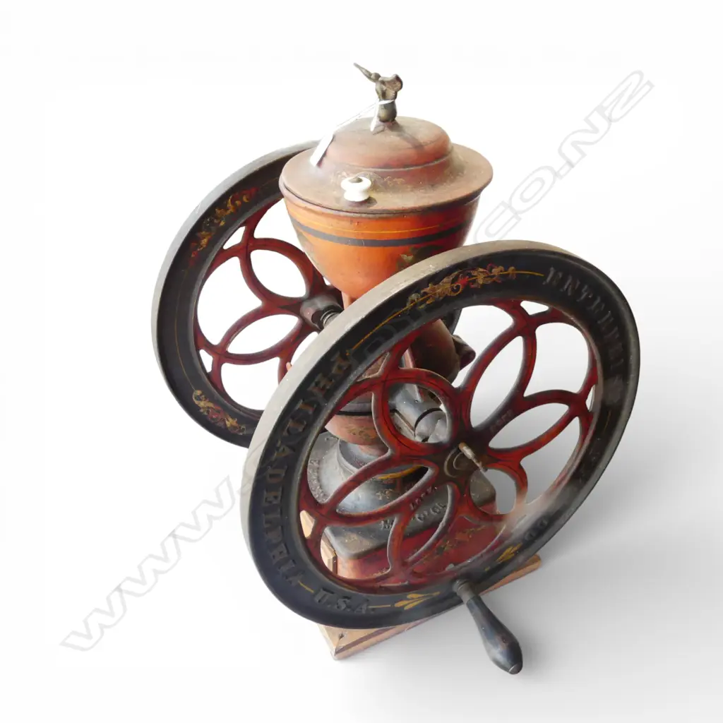 Late 19thC AMERICAN ENTERPRISE MANUFACTURING Co No.7 COFFEE GRINDER with original decals American eagles etc H.590mm. Image 1++