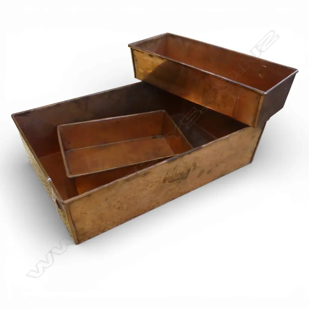 3 LARGE SOLID COPPER FLOWER BOXES varying sizes. Lgest.330 x 510mm. Image 1++