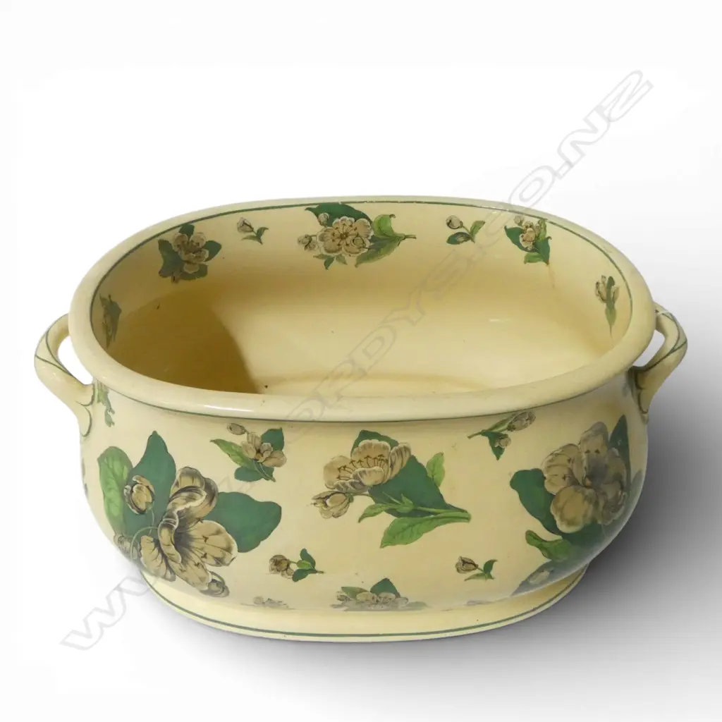 REPRODUCTION CHINA FOOTBATH WITH WHITE FLOWER GREEN LEAF REPEATING DECORATION W.500mm Image 1++