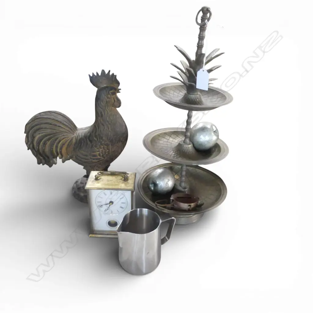 3 TIER METAL FOOD STAND H.415mm, COMPASS, CARRIAGE CLOCK, RESIN ROOSTER AF Image 1++