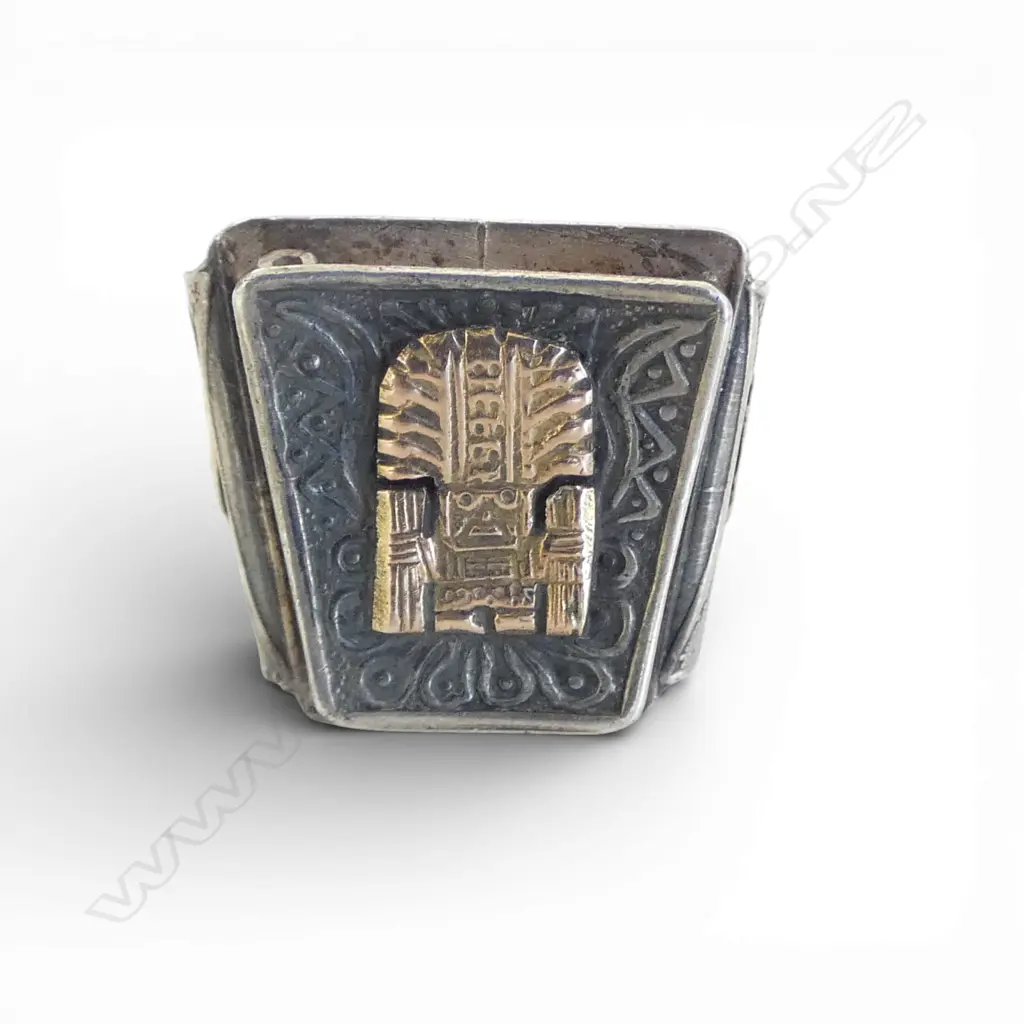 925 SILVER with GOLD HIGHLIGHTS INCA RING, 6gms  AJUSTABLE SIZE Image 1++