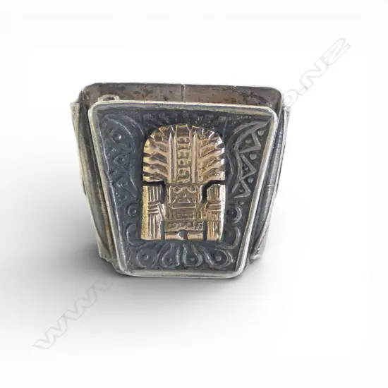925 SILVER with GOLD HIGHLIGHTS INCA RING, 6gms  AJUSTABLE SIZE